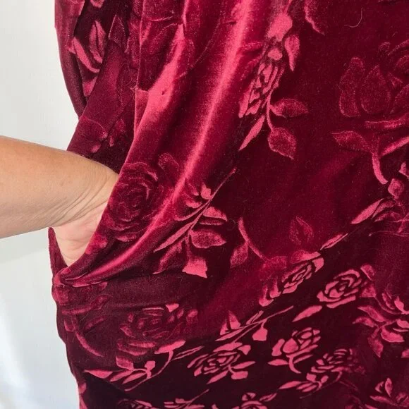 Cinema Etoile Vintage Robe Size XL Burgundy Velour Floral Jacquard Pullover - Picture 5 of 11